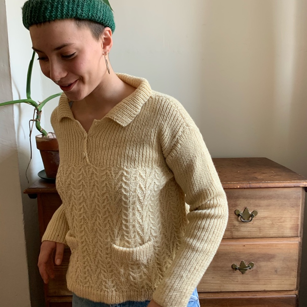Hand knit wool sweater cream color